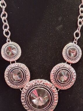 Silver-Tone Crystal Statement Necklace - Clear Crystal Circles